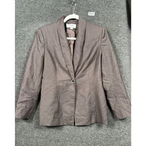 Le Suit Blazer Womens 8P Brown Striped One Button Career Office Lined Jacket
